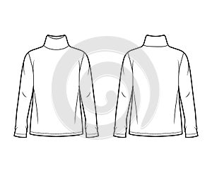 Cotton jersey top technical fashion illustration with turtleneck, tunic length oversized body long sleeves flat. photo