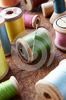 Cotton reels on table top