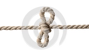 Cotton rope with bow knot on white background