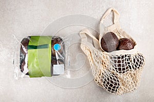 Cotton String Mesh Bag with Avocado VS prepacked avocado