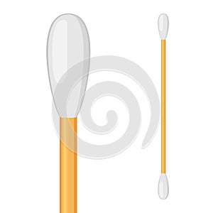 Cotton swab isolated on white background. Care and hygiene. Wooden ear stick and cosmetic bud. Bath and makeup symbols.