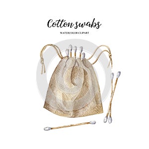 Cotton swabs in linen bag