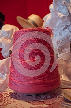 Cotton threads bobine in textile fabric