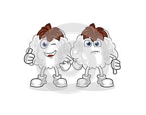 Cotton thumbs up and thumbs down. cartoon mascot vector