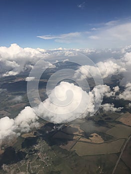 Clouds, plane, sky, fields, forest