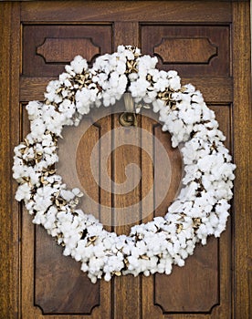Cotton wreath on door