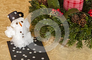 Cottonwool snowman on the table