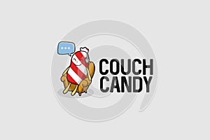 Couch and candy cartoon character vector logo template