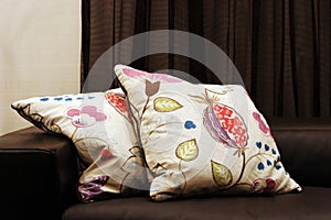 Couch with patterned cushions