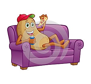 Couch Potato Eating Pizza on Couch