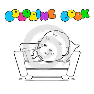 Couch potato funny coloring book vector illustration