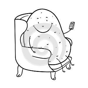 Couch potato outline black and white illustration