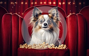 Couch Potato Papillon Enjoying Cinema - Generative AI