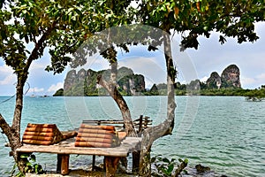 Couch relaxing on Railay beach in Thailand