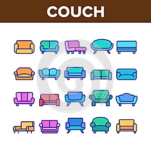 Couch Sofa Furniture Collection Icons Set Vector