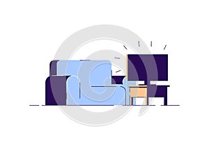 Couch and television semi flat RGB color vector illustration