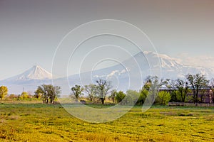 Coucher de soleil sur le Mont Ararat depuis ArmÃÂ©nie photo