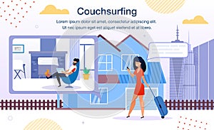 Couchsurfing Online Service Flat Vector Poster