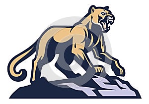 Cougar mascot standing on the rock