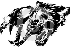 Cougar Panther Head with skull Vector illustration