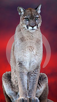 Cougar stand on the top of rock