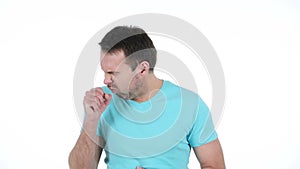 Cough, Coughing Middle Aged Man, White Background