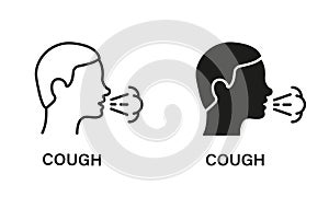 Cough Line and Silhouette Icon Set. Flu, Cold, Coronavirus Symptoms Symbol Collection. Man Coughing or Sneezing