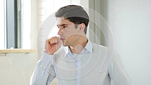 Cough, Man Coughing in Office, Indoor