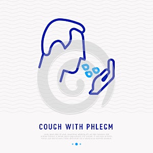 Cough with phlegm thin line icon photo