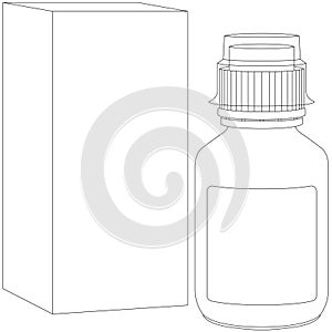 Cough syrup, liquid syrup cough medicine bottle, drug in the glass bottle sketch drawing, contour lines drawn