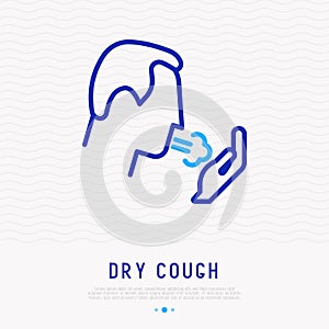 Coughing man thin line icon. Vector illustration