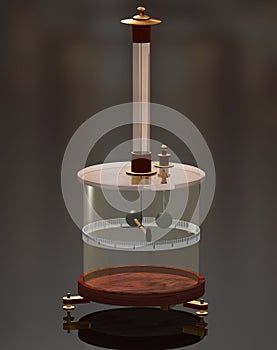 Coulomb`s Torsion Balance. Coulomb`s experiment. The torsion balance apparatus. photo