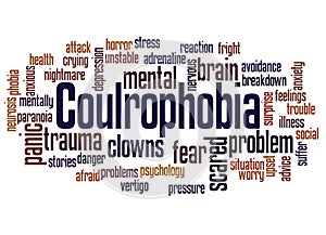 Coulrophobia fear of clowns  word cloud concept