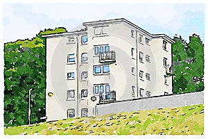 Council flats in poor housing estate with many social welfare issues in Paisley