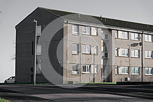 Council flats in poor housing estate with many social welfare issues in Port Glasgow