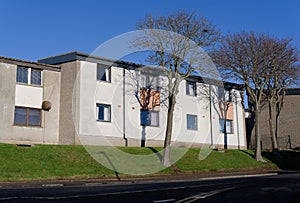 Council flats in poor housing estate with many social welfare issues in Port Glasgow