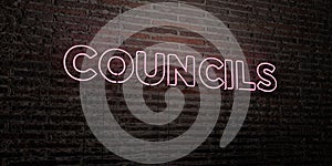 COUNCILS -Realistic Neon Sign on Brick Wall background - 3D rendered royalty free stock image