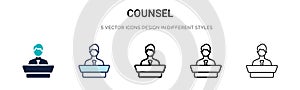 Counsel icon in filled, thin line, outline and stroke style. Vector illustration of two colored and black counsel vector icons