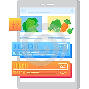 Count calorie with eating mobile app icon vector