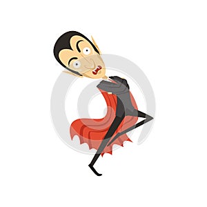 Count Dracula, dancing vampire in black suit and red cape