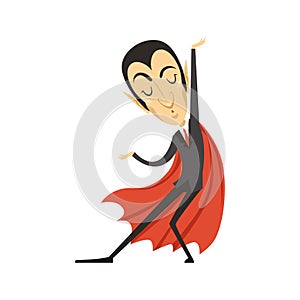 Count Dracula, dancing vampire in suit and red cape