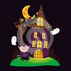 Count dracula house and ghosts halloween