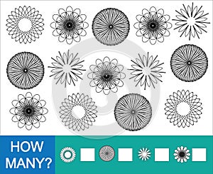 Count how many doodle flowers. Colorless. Game for children.