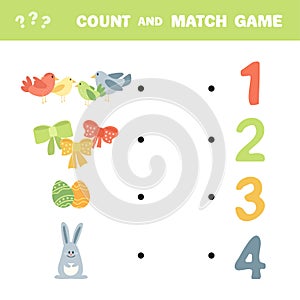 Count how many items. Vector educational game. Cute Easter elements