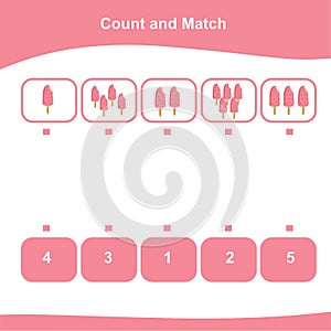 Count and Match Ice Cream Worksheet. This worksheet is suitable for educating the early age children on how to count well photo