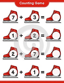 Count and match, count the number of Ice Skates and match with the right numbers. Educational children game, printable worksheet,