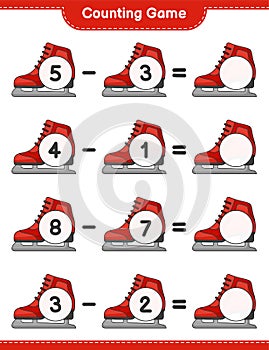 Count and match, count the number of Ice Skates and match with the right numbers. Educational children game, printable worksheet,