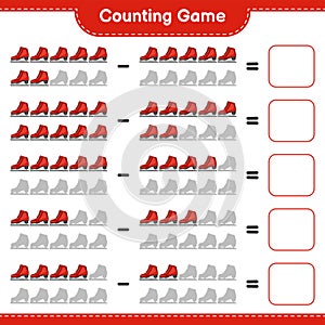 Count and match, count the number of Ice Skates and match with the right numbers. Educational children game, printable worksheet,