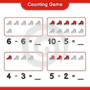 Count and match, count the number of Ice Skates and match with the right numbers. Educational children game, printable worksheet,