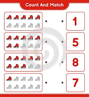 Count and match, count the number of Ice Skates and match with the right numbers. Educational children game, printable worksheet,